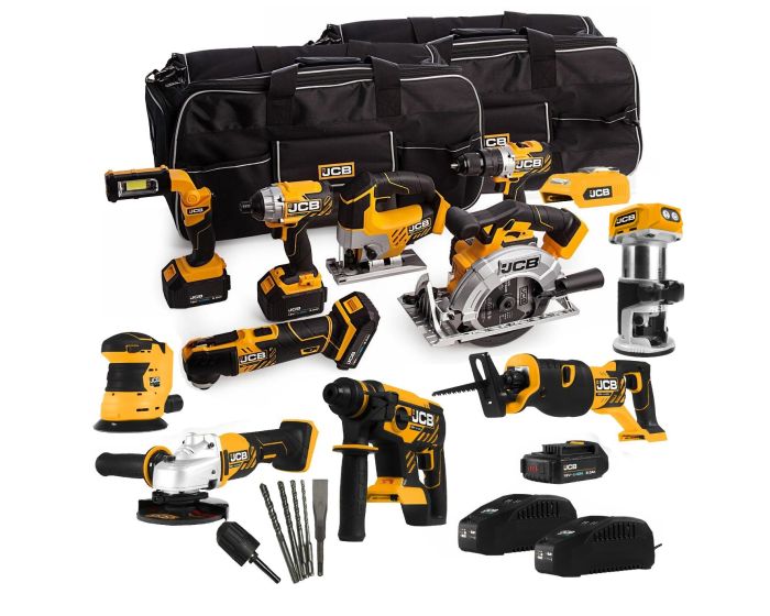 JCB 1812PK 18V Cordless 12 Piece Tool Kit 4x Batteries Charger