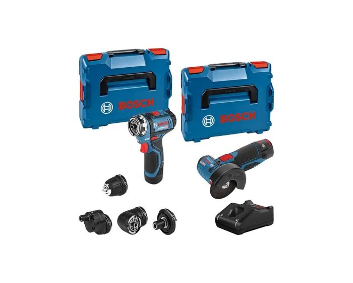 Bosch GSR 12V 15FC 12v Flexiclick Drill Driver 4 Chucks GWS 12V 76 Angle Grinder Buyaparcel