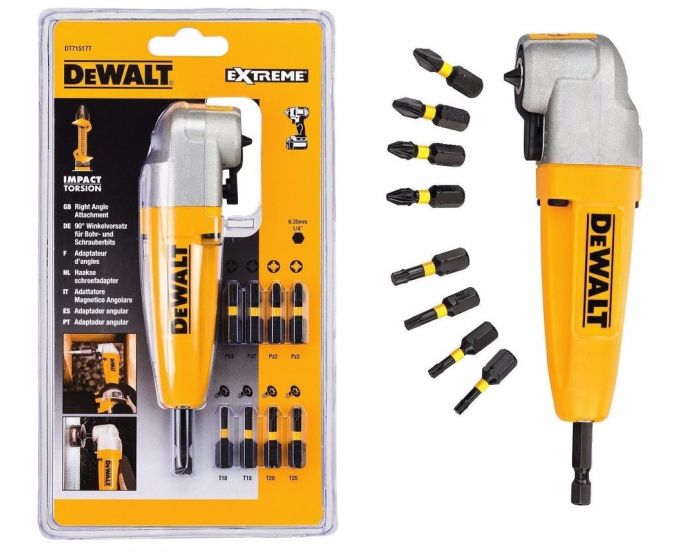 Dewalt DT71517T Right Angle Drill Attachment +9 Torsion Impact Screwdriving  Bits Buyaparcel