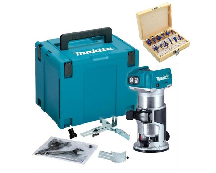 Makita DRT50Z 18V LXT Cordless Brushless Laminate Router Trimmer Makpac Bit Set Buyaparcel
