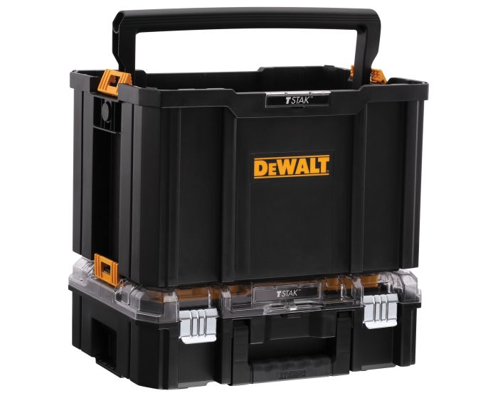 Dewalt Tstak Tool Carry Open Tote Tool Box Carrier + Clear Organiser Twin Pack Buyaparcel