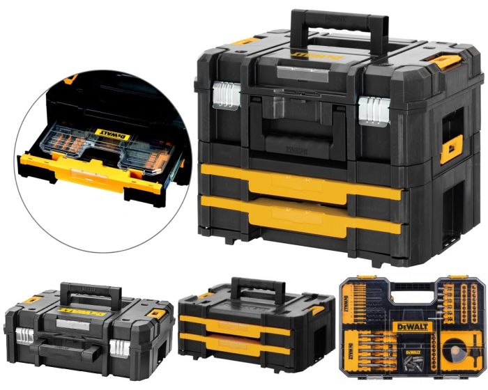 Dewalt Drill Case TStak Combo II + IV Tool Storage Boxes + 100pc Accessory  Set Buyaparcel