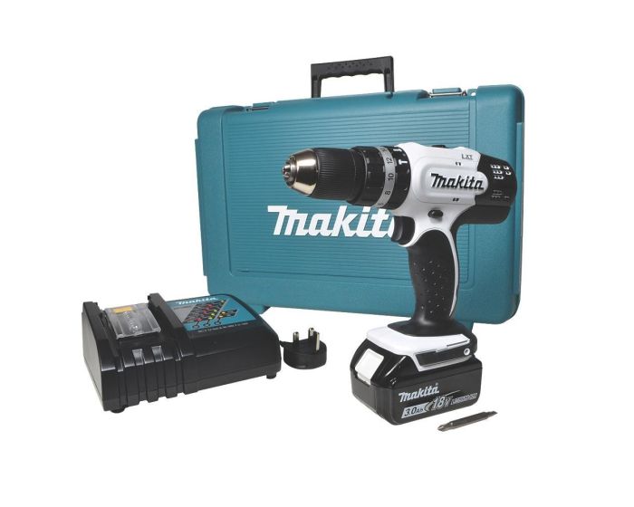 Makita DHP453RFW 18v White Lithium Combi Hammer Drill Carry Case Buyaparcel