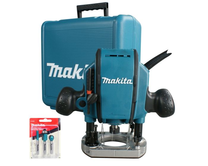 Makita RT0900X 240V 1 4 and 3 8 Plunge Corded Router 3 Bits Carry Case Buyaparcel