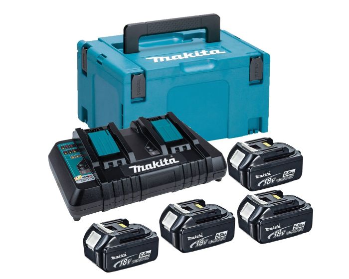 Makita BL1850 18v 4 x 5.0ah Lithium Batteries DC18RD Dual Port Charger Makpac Buyaparcel