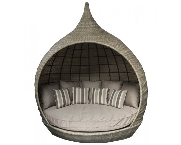 Signature Weave Pearl Wicker Round Garden Day Bed Sun Lounger Roof Shade Brown