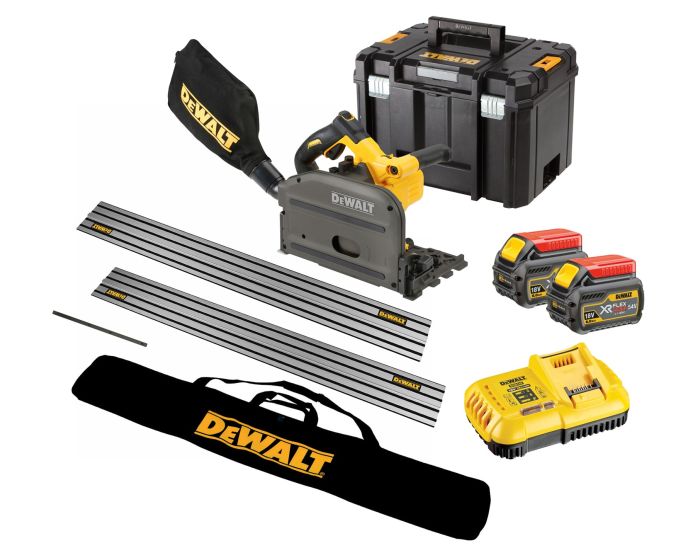 Dewalt DCS520T2 54v XR FLEXVOLT Cordless Plunge Saw - 2x6.0ah + 2 Guide  Rails ++ Buyaparcel