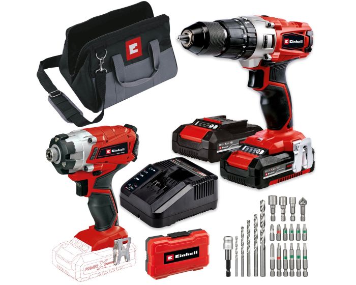 Einhell TE CD Cordless Combi Drill PXC 18v Metal Chuck TE CI Impact Driver Set Buyaparcel