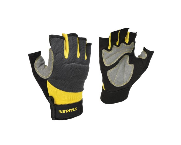 Stanley Fingerless Performance Gloves Leather Palm Breathable Work Glove Large Buyaparcel