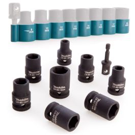 Makita 9 Piece Impact Driver Socket Set 1/2" Square Drive + 1/4" Hex ...